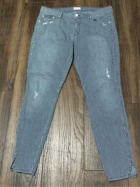 Mother The Vamp On  Road Destroy Railroad Stripe Skinny Jeans Blue White 31 USA